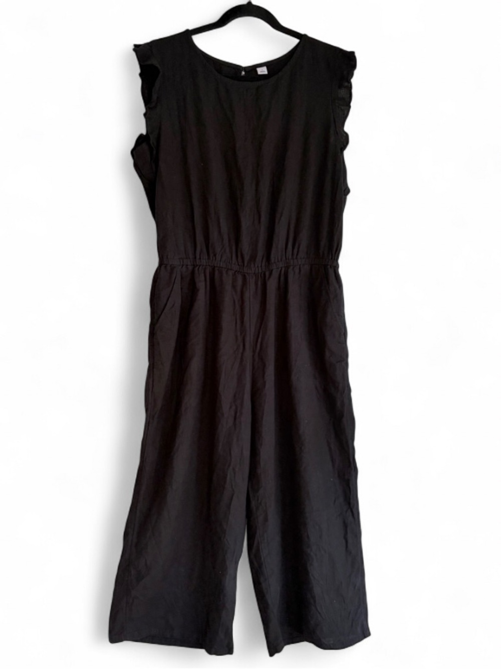 Old Navy Black Linen Blend Sleeveless Wide Leg Cropped Jumpsuit Size L